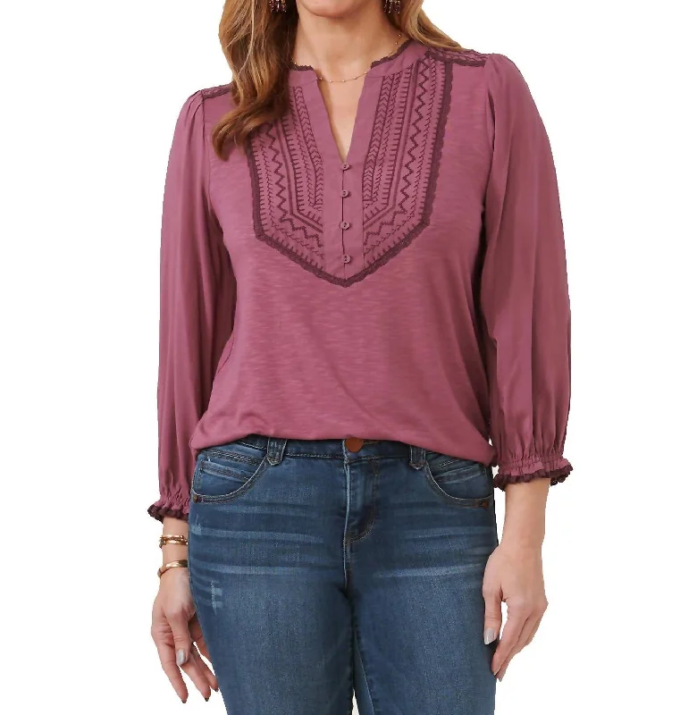 Price Reduction Ruffle Edge Neck Top In Tulip Nectar