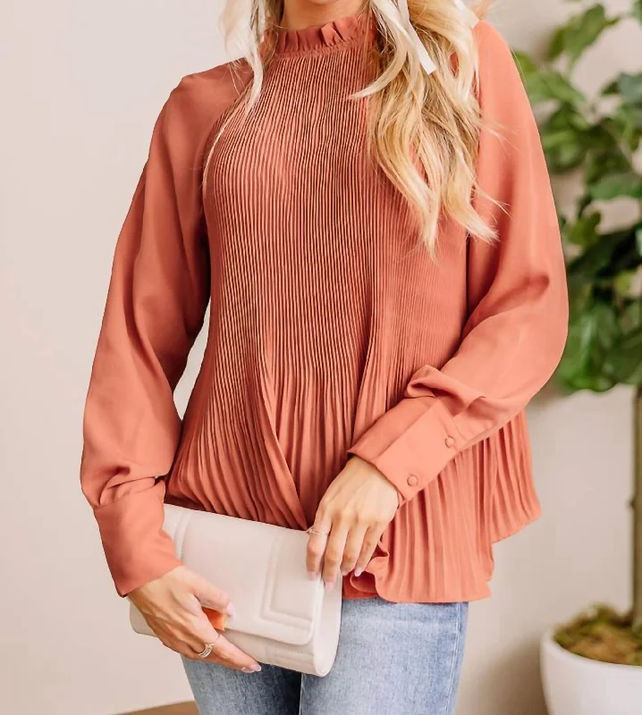 Reduced Prices Ruffle Pleated Blouse In Terracotta