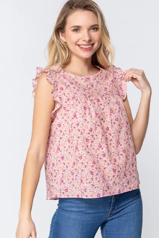 Exclusive Savings Ruffle Sleeveless Print Woven Top