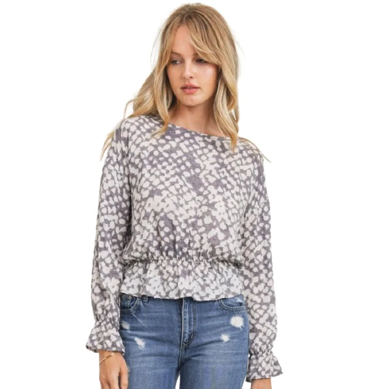 Price Cut Ruffled Waist Drop Shoulder Long Sleeve Top
