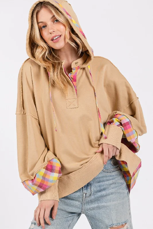 Deal Mania SAGE + FIG Full Size Plaid Print Washed Hoodie