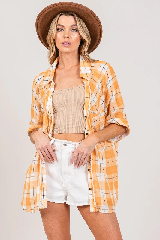 Super Bargain SAGE + FIG Plaid Button Up Side Slit Shirt