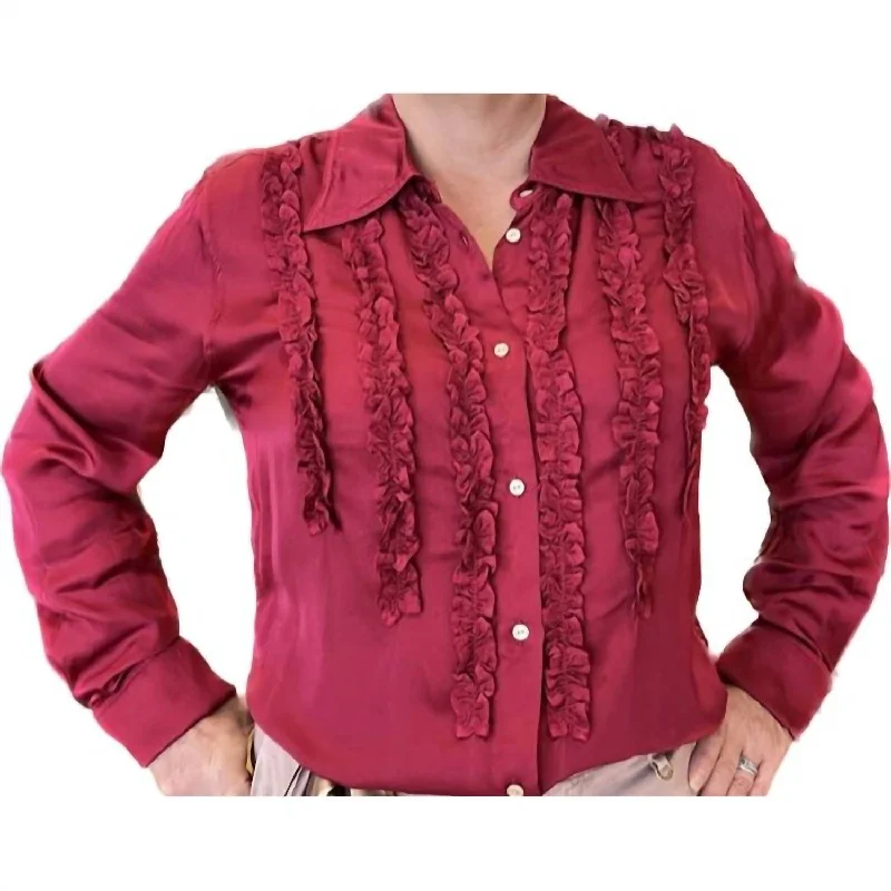 Savings Spectacular Satin Vintage Tuxedo Blouse In Magenta