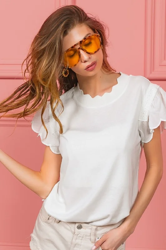 Best Seller Scallop Edged Lace Trim Top