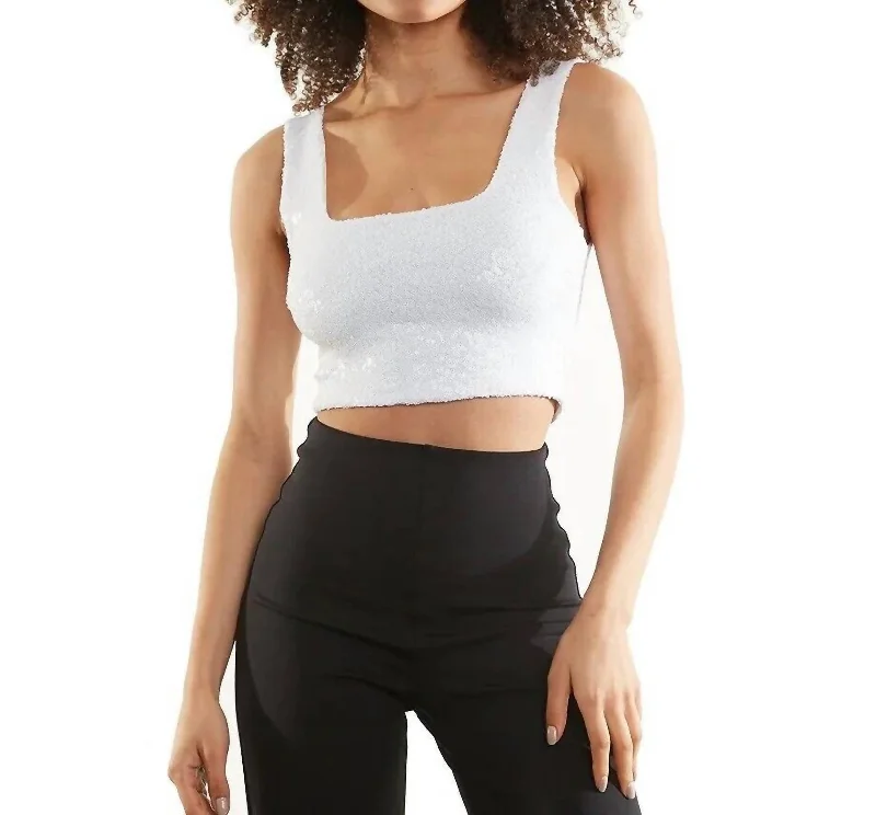 Final Clearance Sequin Crop Top In White