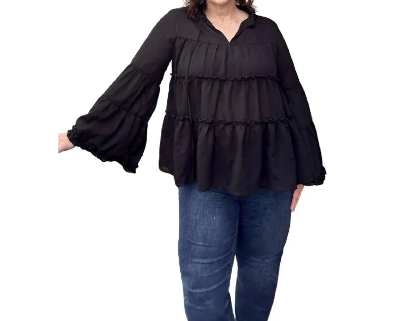 Blowout Sale Sharona Tie Neck Woven Blouse In Black