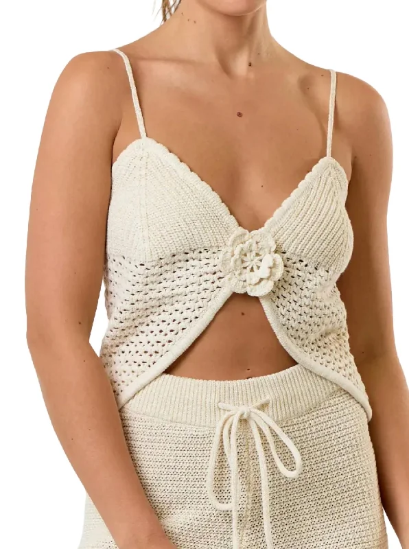 Discount Mania Shimmer Crochet Tank In Beige