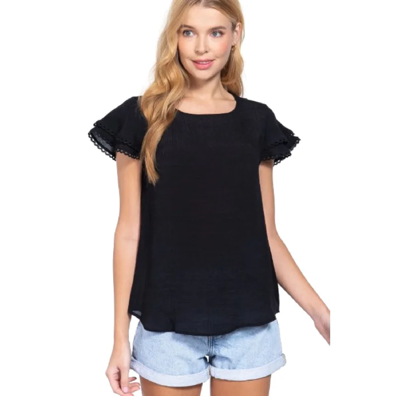 Deal Alert Short Cap Ruffl Slv Woven Top