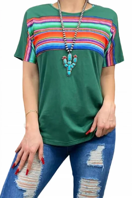 Mega Sale Short Sleeve Serape Print Top In Green