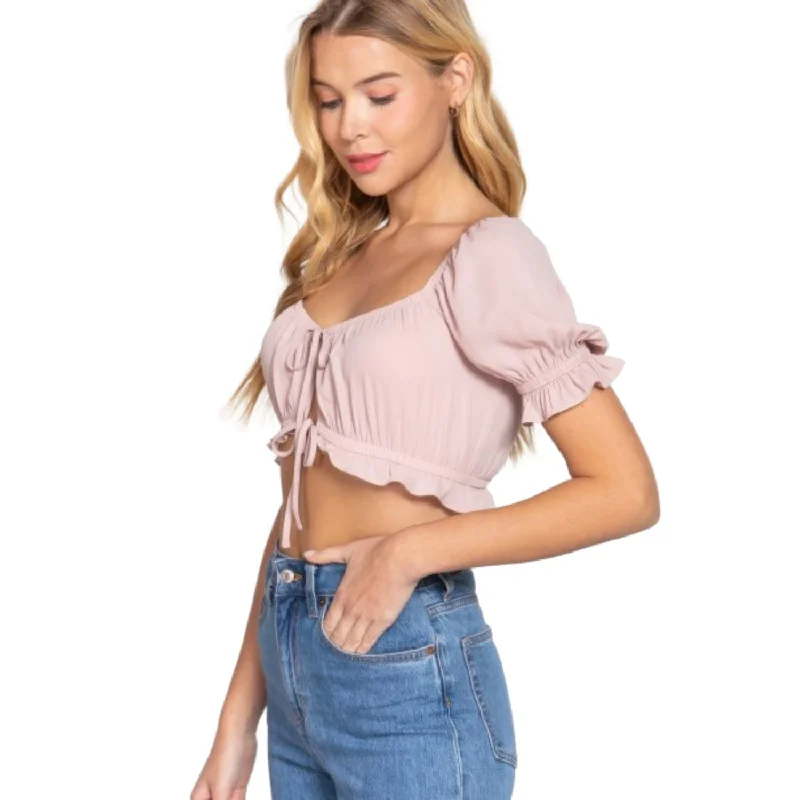 Closeout Short Slv Print Crop Woven Top