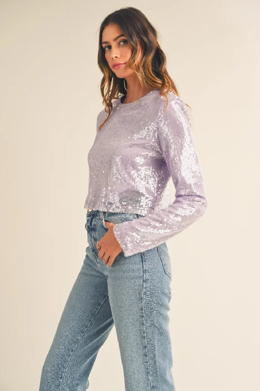 Value Deals Shoulder Padded Sequin Crop Top