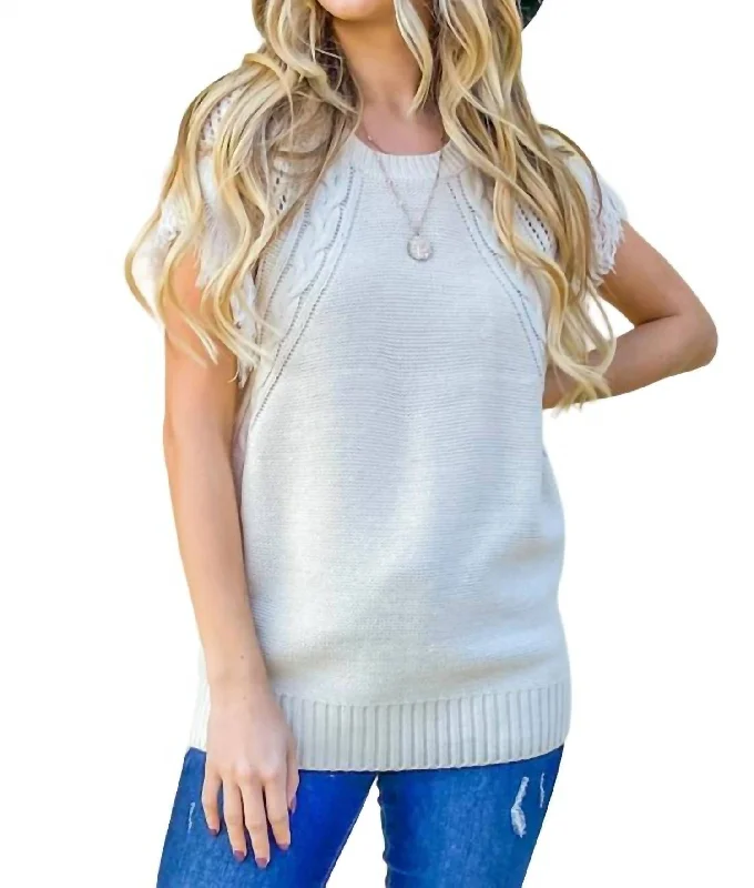 Midnight Madness Shoulder Tassel Detail Sweater In Ivory