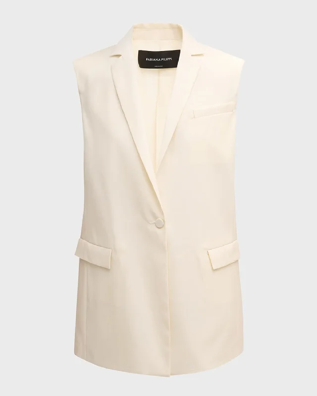 Amazing Deals Single-Button Straight Wool-Silk Vest