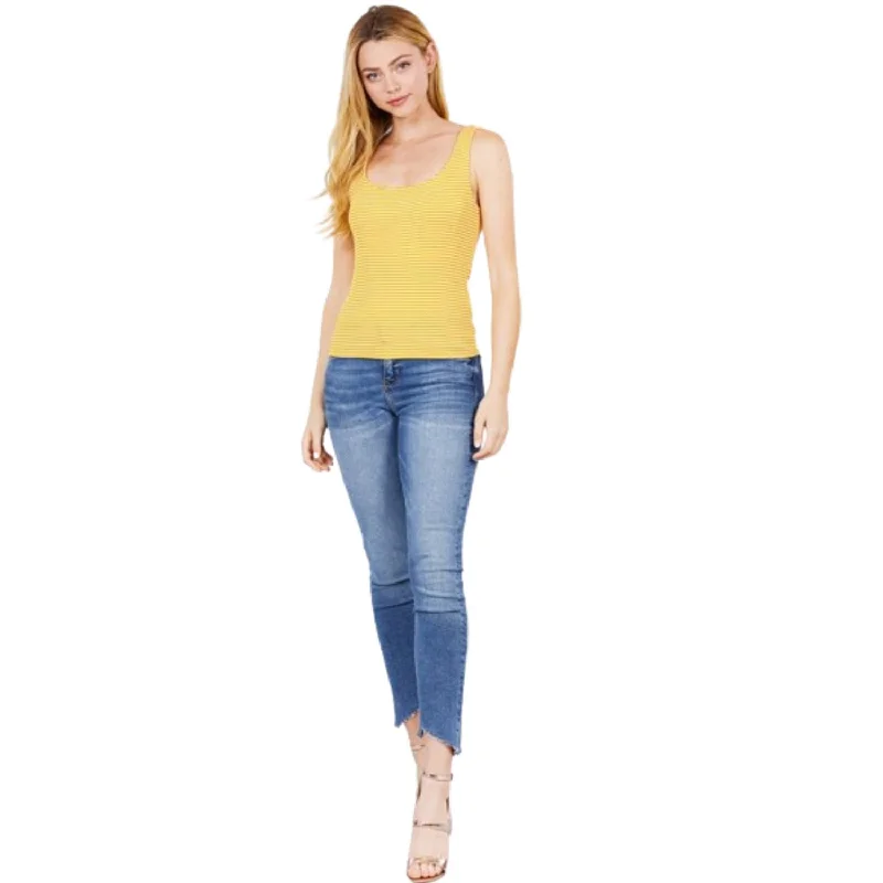 Don't Miss Sleeveless Double Scoop Neck Stripe 2 Ply Rib Knit Top