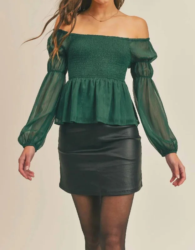 Best Seller Smocked Peplum Top In Diverse Forest