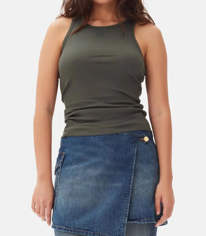 Online Only Soft Cotton Rib Tank Top In Climbing Ivy