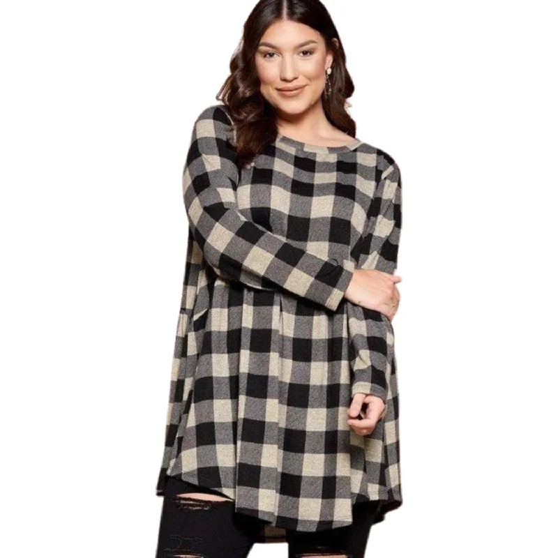 Deal Explosion Soft Knit Buffalo Plaid Tunic Top