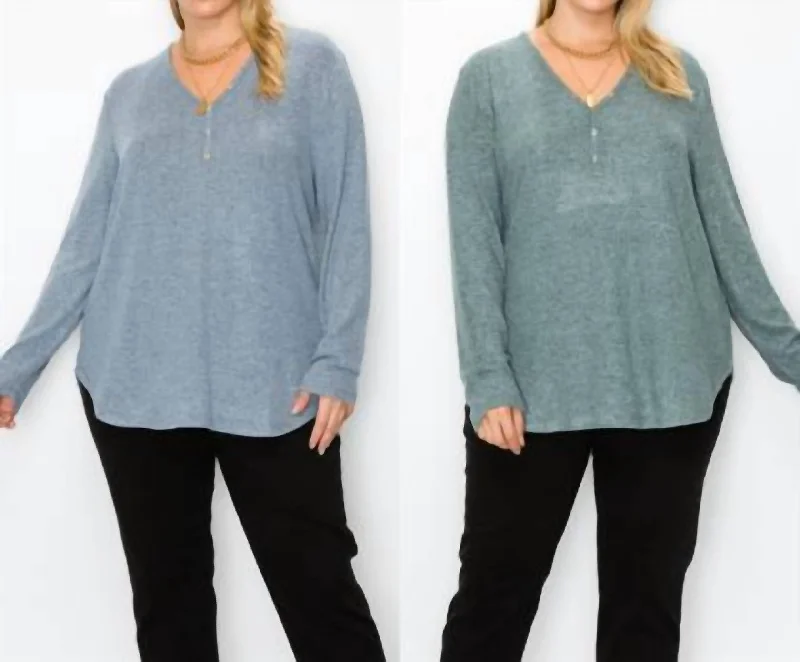 Discount Days Soft Pullover With Button Detail In Seafoam