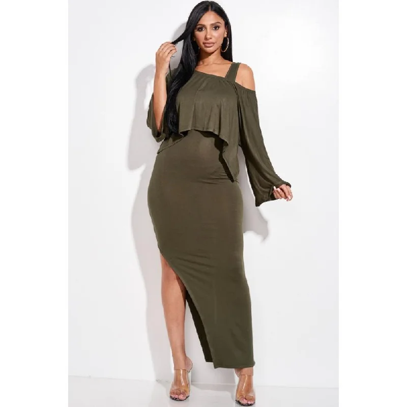 Lowest Prices Solid Rayon Spandex Midi Length Tank Dress And Slouchy Cape Top Two Piece Set