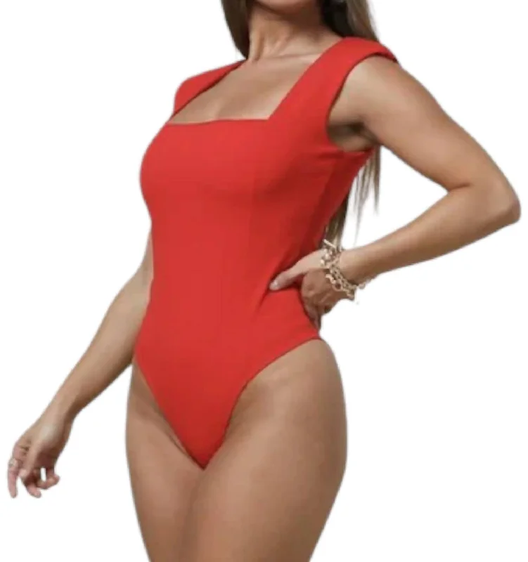 Limited Time Discount Square Neck Bodysuit In Red