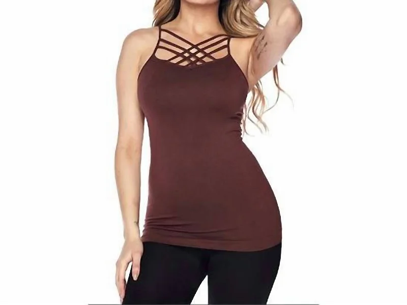 Online Only Strappy Criss Cross Cami In Brown