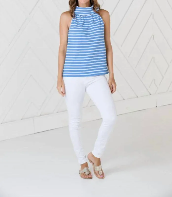 Act Fast Stripe Cowl Neck Top In Marina/white Stripe