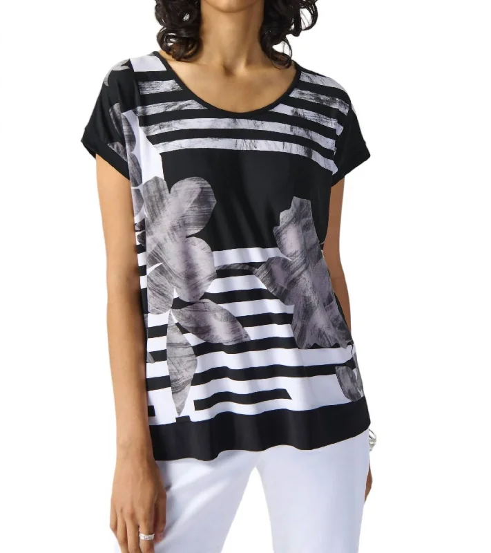 Incredible Offers Striped And Floral Design Shirt In Black/vanilla
