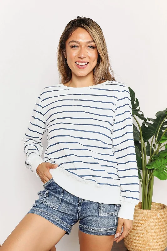 Members Only Striped Long Sleeve Round Neck Top