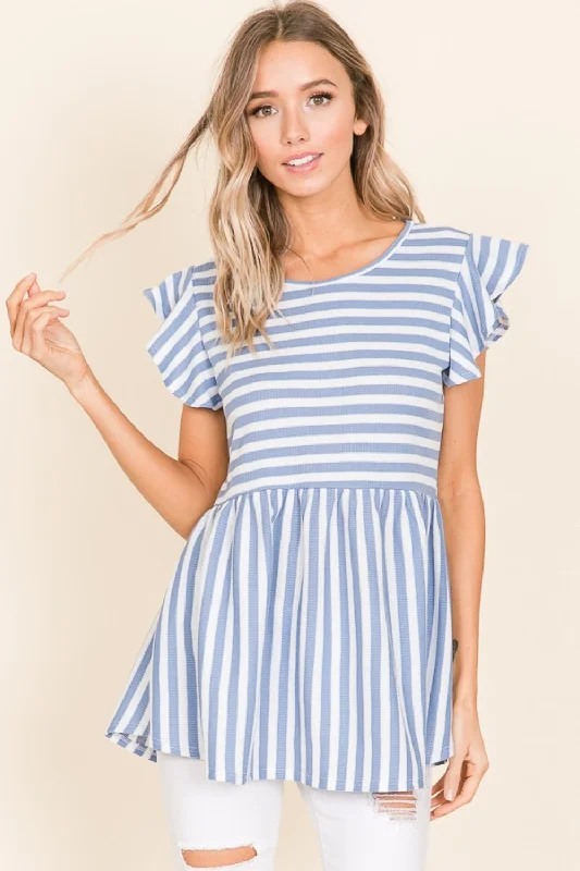 Clearance Items Striped Round Neck Blouse