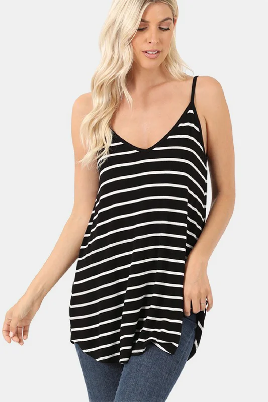 Daily Deals Striped V-Neck Curved Hem Cami