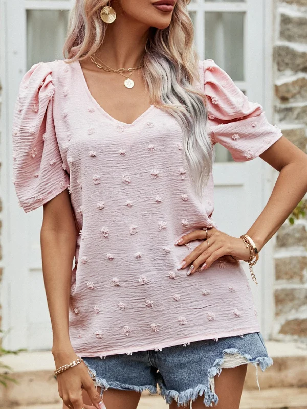 Huge Discounts Swiss Dot Short Puff Sleeve Top