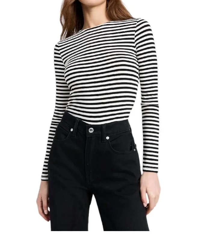 Amazing Deals Tess Striped Long Sleeve Top In Black/white