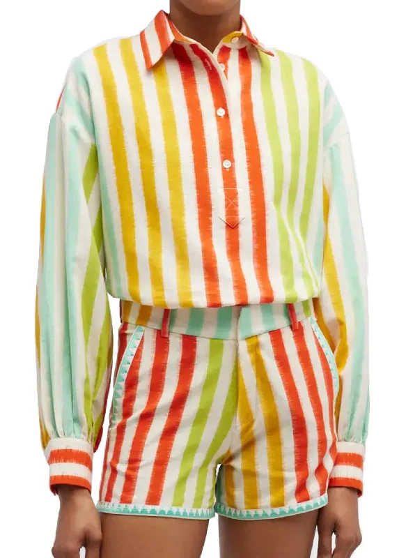 Limited Availability Tessa Ikat Striped Shirt In Multi