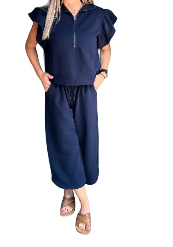 Quick Sale Textured Casual Top In Navy