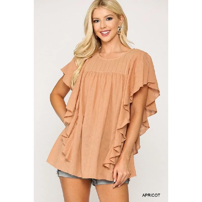 Blowout Sale Textured Ruffle Sleeve Tunic Top With Back Keyhole