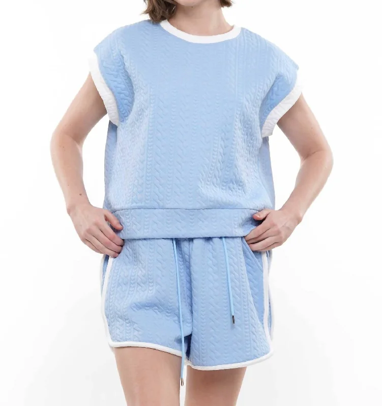 Super Deal Textured Top In Powder Blue