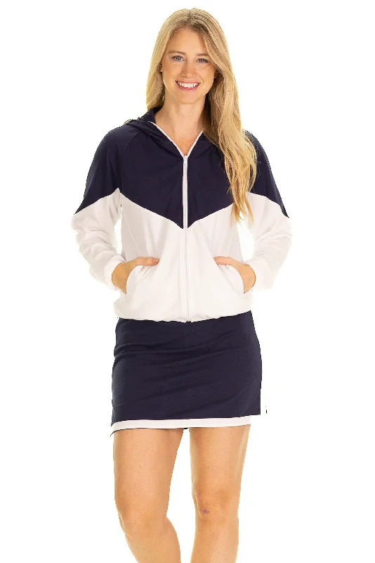 Crazy Deals The Active Pique Hillary Hoodie in Navy and White Colorblock
