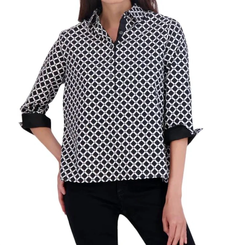 Deal Alert Therese No Iron Diamond Grid Popover Shirt In Black/white