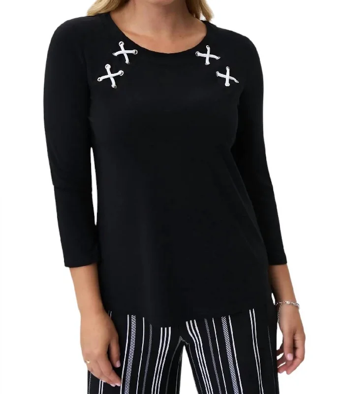 Great Deals Three-Quarter Sleeve Top In Black/vanilla