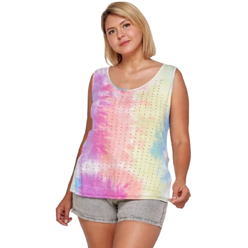 Clearance Items Tie Dye Tank With Studded Detail, Loose Fit, Easy Casual Wear