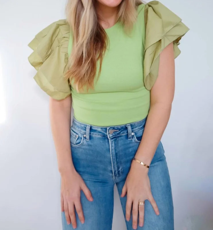 Price Cut Tiffany Ruffle Sleeve Knit Bodysuit In Green