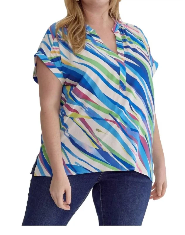 Must-Have Deals Tiger Print V-Neck Top - Plus In Blue Multi