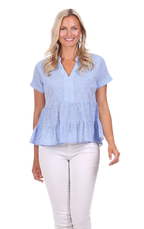 Limited Availability Tobago Top in Blue Textured Dot