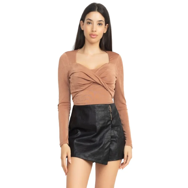 Unmissable Offer Twisted Velvety Long Sleeve Crop Top