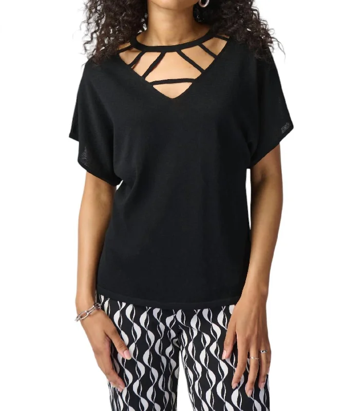 Extra Discounts V-Neck Cut-Out Top In Black