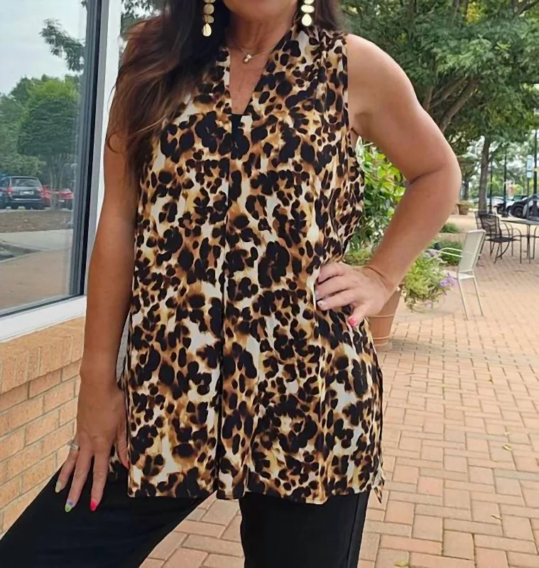Deep Discounts V-Neck Sleeveless Top With Side Slits In Multi