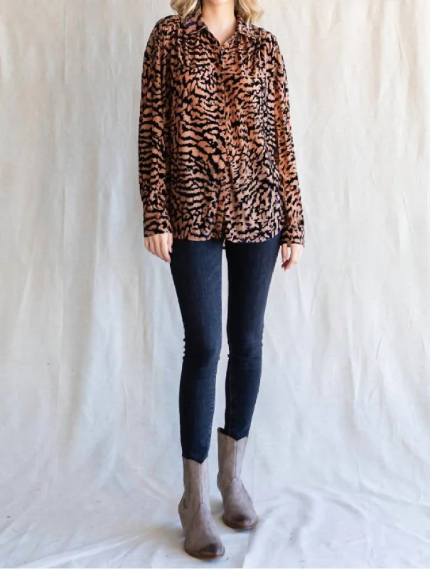 Last Chance Velvet Wildcat Top In Taupe
