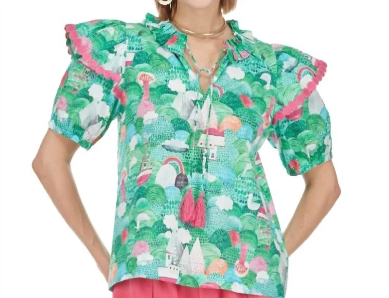 Must-Have Deals Village Pattern Puff Sleeve Top In Multi