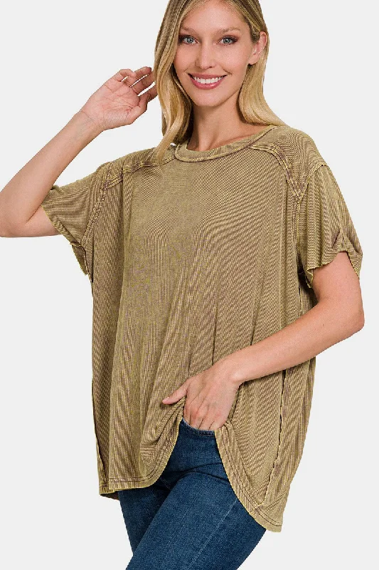 Year-End Sale Washed Ribbed Short Sleeve Top