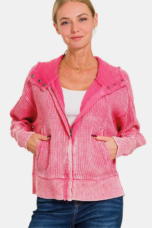 New Deals Washed Zip Up Hooded Jacket